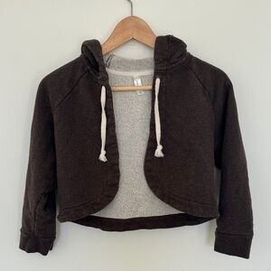 GAP Cropped Hooded Shrug in Dark Brown with Cream Drawstrings